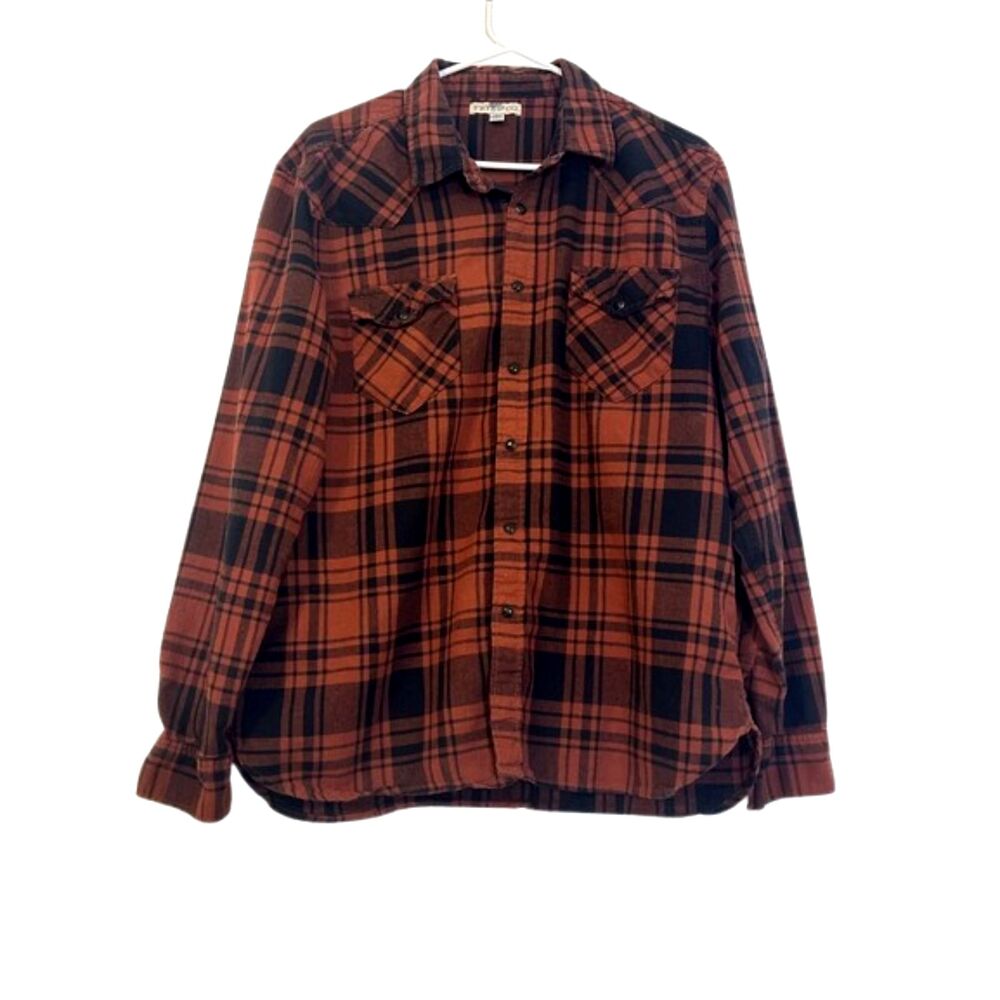 Frye and Co. Button Front Collard Western Shirt Mens Large Country Fall Rust
